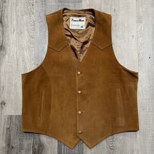 Vintage Pioneer Wear Brown Leather Cowboy Western Heavy Suede Button Vest 40